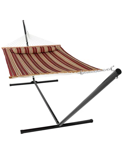 SUNNYDAZE SUNNYDAZE 2-PERSON QUILTED SPREADER BAR HAMMOCK BED WITH 15' STAND