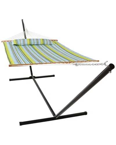 SUNNYDAZE SUNNYDAZE 2-PERSON QUILTED SPREADER BAR HAMMOCK WITH 15FT STAND