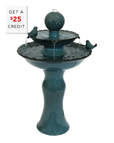 SUNNYDAZE SUNNYDAZE 2-TIER RESTING BIRDS CERAMIC OUTDOOR WATER FOUNTAIN 27IN GARDEN FEATURE WITH $25 CREDIT