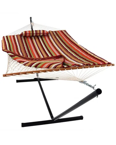 SUNNYDAZE SUNNYDAZE COTTON ROPE HAMMOCK W/ 12' STEEL STAND WITH PILLOW