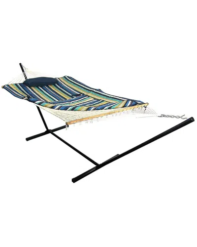 SUNNYDAZE SUNNYDAZE COTTON ROPE HAMMOCK WITH 12' STEEL STAND