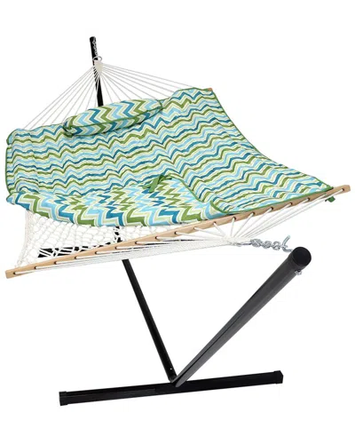 SUNNYDAZE SUNNYDAZE COTTON ROPE HAMMOCK WITH 12' STEEL STAND
