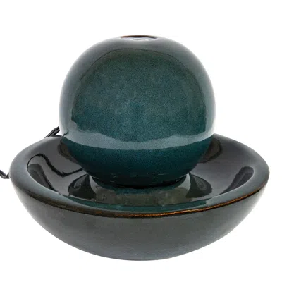 SUNNYDAZE INDOOR HOME DECORATIVE SMOOTH GLAZED CERAMIC ORB TABLETOP WATER FOUNTAIN FEATURE - 7" - GREEN