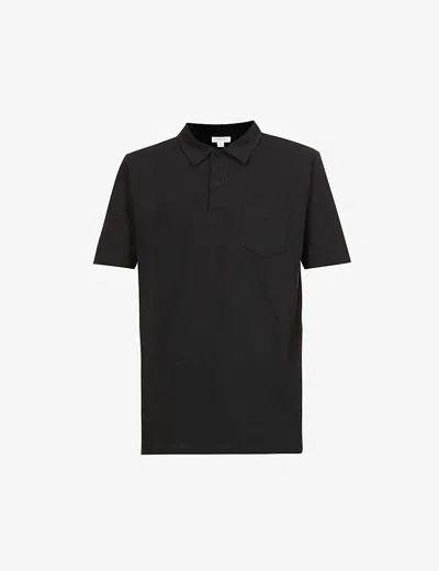 SUNSPEL MENS BLACK RIVIERA SLIM-FIT COTTON-PIQUÉ POLO SHIRT