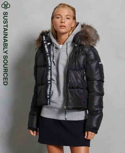 SUPERDRY SUPERDRY DAMEN KURZE SPORT STEPPJACKE MIT TEDDYFELL