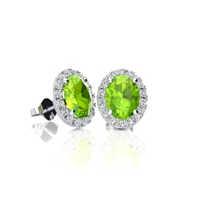 SUPERJEWELER 2 1/4 CARAT OVAL SHAPE GEMSTONE AND HALO DIAMOND EARRINGS IN STERLING SILVER