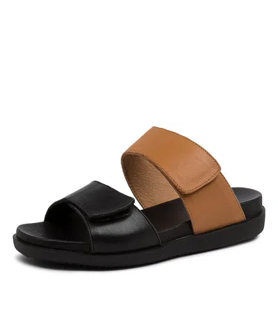 SUPERSOFT SUPERSOFT CYLIE BLACK DK TAN WOMENS SHOES CASUAL SANDALS SANDALS FLAT