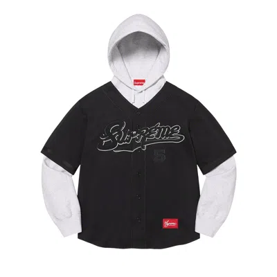 SUPREME SUPREME BASEBALL JERSEY HOODED SWEATSHIRT 'BLACK'