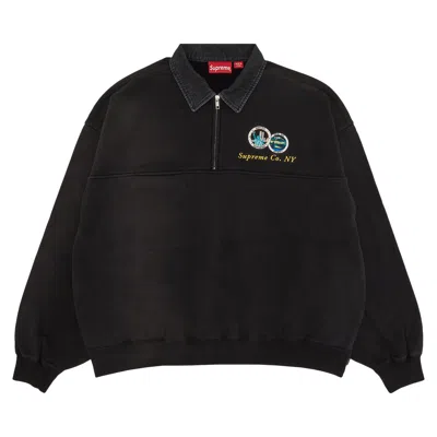 SUPREME SUPREME DENIM COLLAR HALF ZIP SWEATSHIRT 'BLACK'