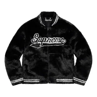 SUPREME Supreme Faux Fur Varsity Jacket 'Black White'