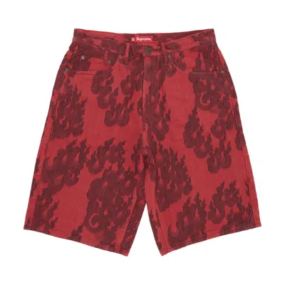 SUPREME SUPREME FLAMES JACQUARD BAGGY DENIM SHORT 'WASHED RED'