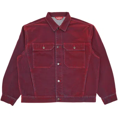 SUPREME SUPREME FLOCKED DENIM TRUCKER JACKET 'RED'