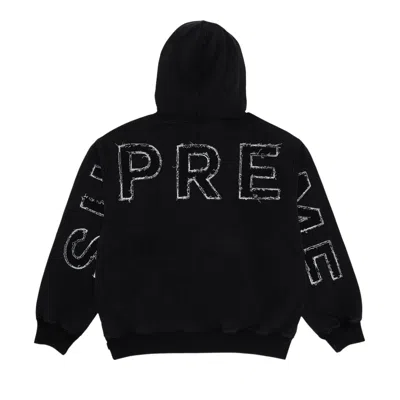 SUPREME SUPREME FRAYED HOODED SWEATSHIRT 'BLACK' | MEN'S SIZE XL