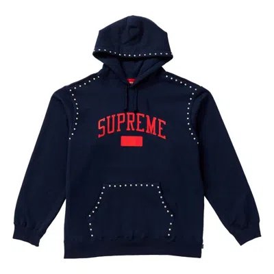 SUPREME Supreme FW18 Studded Hooded Sweatshirt Navy Logo