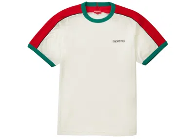SUPREME MEN'S SUPREME SHOULDER STRIPE TERRY SHORT SLEEVE TOP IN WHITE