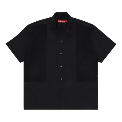 SUPREME SUPREME MESH PANEL LINEN SHORT-SLEEVE SHIRT 'BLACK'