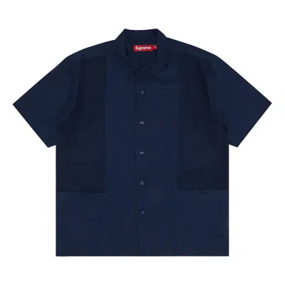 SUPREME SUPREME MESH PANEL LINEN SHORT-SLEEVE SHIRT 'NAVY'