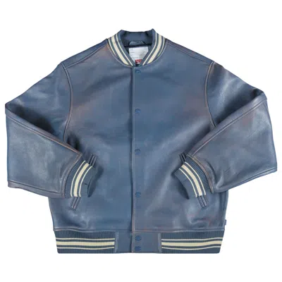 SUPREME SUPREME PAINTED LEATHER VARSITY JACKET 'BLUE'