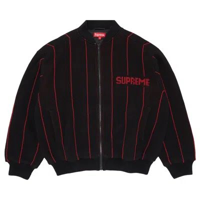 SUPREME SUPREME PINSTRIPE VARSITY ZIP UP SWEATER 'BLACK'