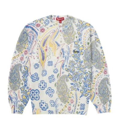 SUPREME SUPREME PRINTED PAISLEY SWEATER WHITE (SIZE SMALL, MEDIUM, LARGE, XL)