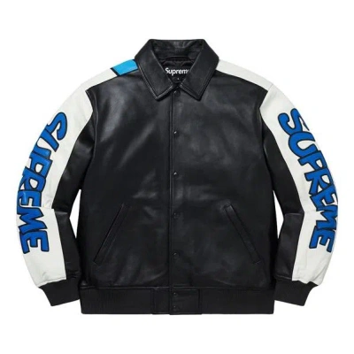 SUPREME Supreme Smurfs Leather Varsity Jacket 'Black Blue White'