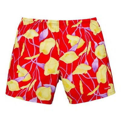 SUPREME Supreme SS18 Nylon Water Short Flowers Casual Shorts Unisex Red