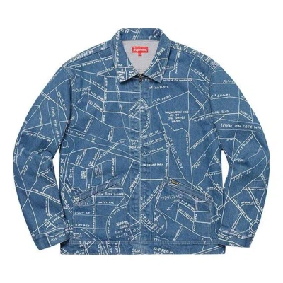 SUPREME Supreme SS19 Gonz Map Work Jacket Pattern Zipper Unisex Blue