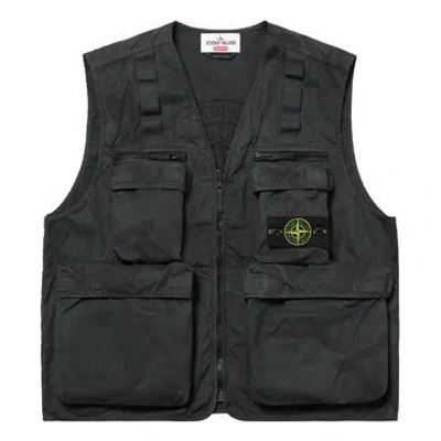 SUPREME SUPREME X STONE ISLAND WATER RESISTANT BRUSHED COTTON CANVAS VEST 'BLACK'