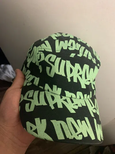 SUPREME X VINTAGE 2001 SUPREME FAT TIP GRAFFITI CAP HAT GREEN BLACK