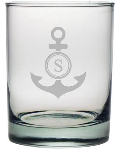 SUSQUEHANNA GLASS SUSQUEHANNA GLASS MONOGRAMMED ANCHOR SET OF FOUR 14OZ ROCKS GLASSES, (A-Z)