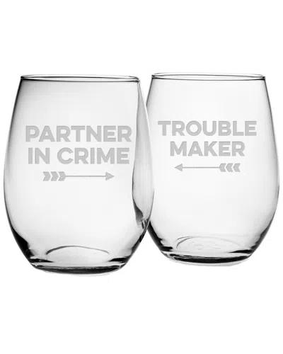 SUSQUEHANNA GLASS SUSQUEHANNA GLASS SET OF 2 PARTNERS IN CRIME STEMLESS WINE GLASSES