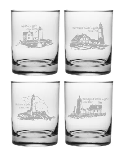SUSQUEHANNA GLASS SUSQUEHANNA GLASS SET OF 4 NEW ENGLAND LIGHTHOUSE COLLECTION ROCKS GLASSES