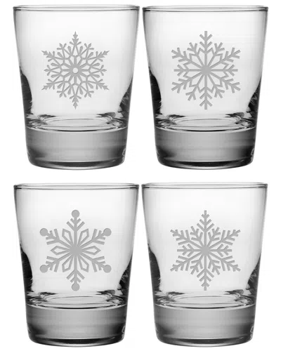 SUSQUEHANNA SUSQUEHANNA GLASS SET OF FOUR 13.25OZ PAPER SNOWFLAKES HEAVY BASE DOUBLE OLD FASHIONED GLASSES