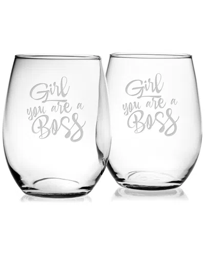 SUSQUEHANNA GLASS SUSQUEHANNA GLASS SET OF TWO 21OZ GIRL YOU ARE A BOSS STEMLESS GLASSES