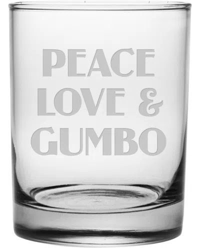 SUSQUEHANNA SUSQUEHANNA SET OF FOUR 14OZ PEACE LOVE & GUMBO DOUBLE OLD FASHIONED GLASSES