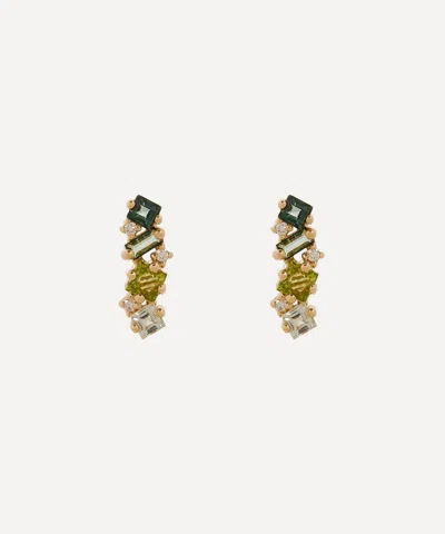 SUZANNE KALAN SUZANNE KALAN 14CT GOLD GREEN MIX MULTI-STONE STUD EARRINGS