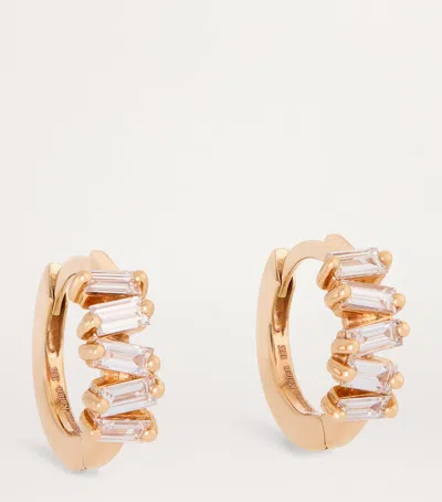 SUZANNE KALAN ROSE GOLD AND DIAMOND FIREWORKS HUGGIE EARRINGS