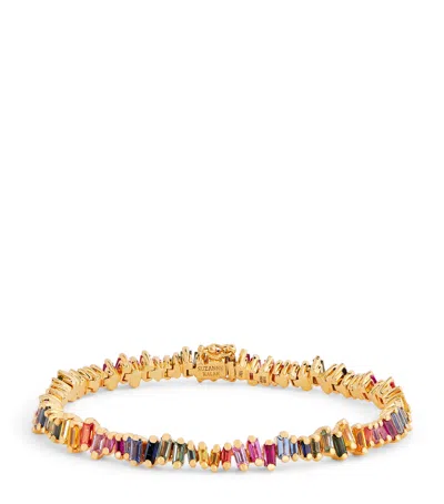 SUZANNE KALAN SUZANNE KALAN ROSE GOLD AND RAINBOW SAPPHIRE BOLD TENNIS BRACELET