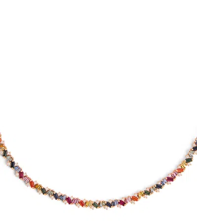 SUZANNE KALAN ROSE GOLD, RAINBOW SAPPHIRE AND DIAMOND FRENZY TENNIS NECKLACE