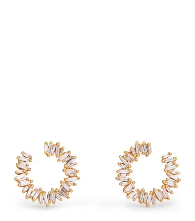 SUZANNE KALAN YELLOW GOLD AND DIAMOND CLASSIC FIREWORKS MINI HOOPS
