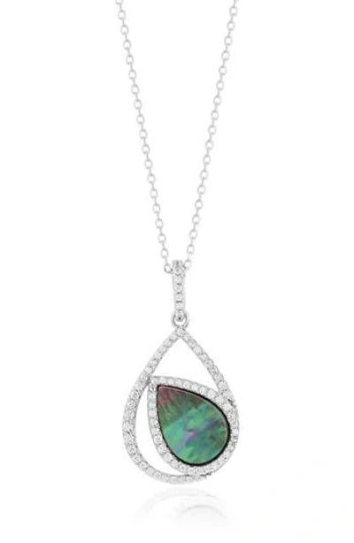 SUZY LEVIAN SUZY LEVIAN BLACK MOTHER-OF-PEARL & CUBIC ZIRCONIA TEARDROP PENDANT NECKLACE