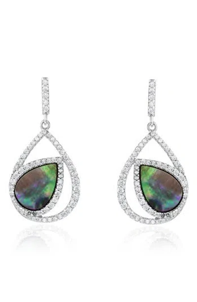 SUZY LEVIAN SUZY LEVIAN CUBIC ZIRCONIA & BLACK MOTHER-OF-PEARL DROP EARRINGS