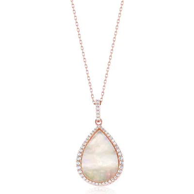 SUZY LEVIAN SUZY LEVIAN CUBIC ZIRCONIA & MOTHER-OF-PEARL TEARDROP PENDANT NECKLACE
