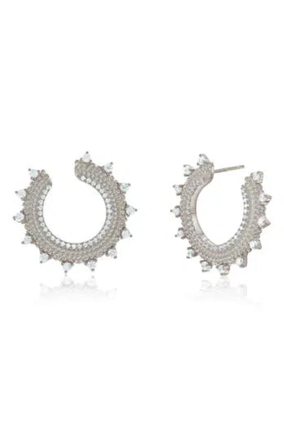 SUZY LEVIAN SUZY LEVIAN CUBIC ZIRCONIA MILGRAIN SUNBURST FRONTAL HOOP EARRINGS