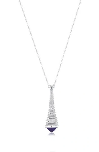 SUZY LEVIAN SUZY LEVIAN EIFFEL TOWER PAVÉ CUBIC ZIRCONIA & ENAMEL PENDANT NECKLACE