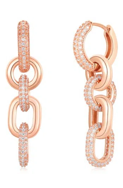 SUZY LEVIAN SUZY LEVIAN PAVÉ CUBIC ZIRCONIA CHAIN DROP HUGGIE HOOP EARRINGS