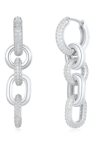 SUZY LEVIAN SUZY LEVIAN PAVÉ CUBIC ZIRCONIA CHAIN DROP HUGGIE HOOP EARRINGS