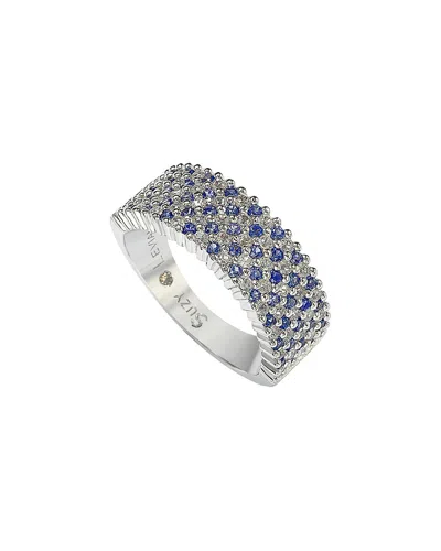 SUZY LEVIAN SUZY LEVIAN SILVER 1.02 CT. TW. DIAMOND & SAPPHIRE PAVE RING