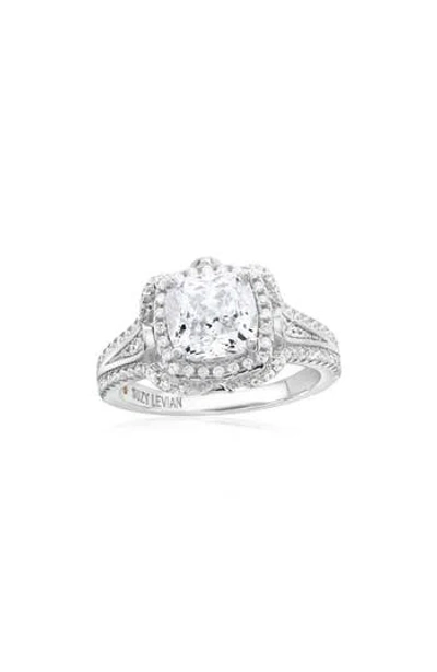 SUZY LEVIAN SUZY LEVIAN STERLING SILVER CUBIC ZIRCONIA HALO PAVÉ BAND ENGAGEMENT RING