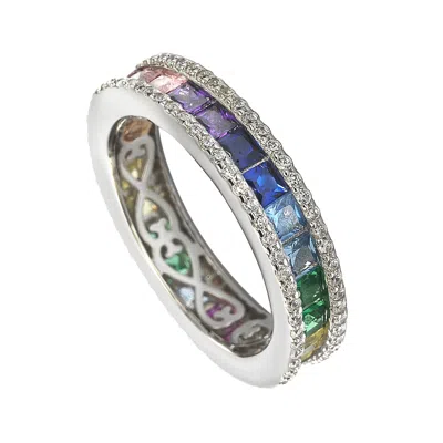 SUZY LEVIAN STERLING SILVER RAINBOW CUBIC ZIRCONIA MODERN ETERNITY BAND